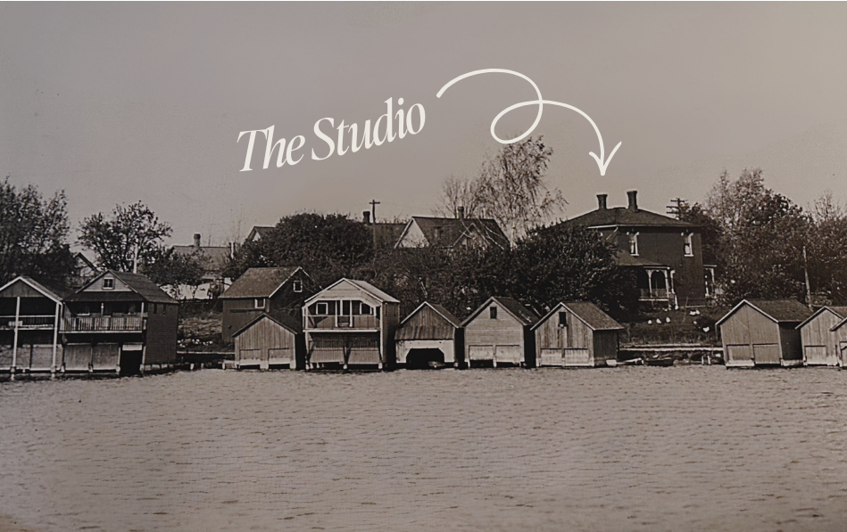 Historic photograph of Lake Orion harbor and boathouses, c. 1920s